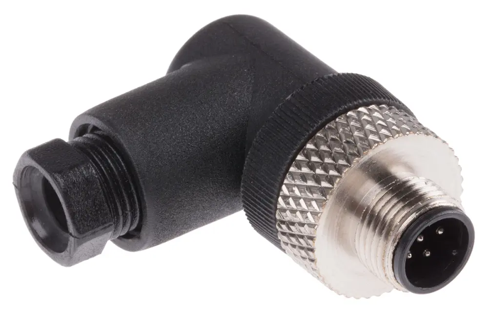 Conector circular macho Ángulo de 90° de 5 vías macho, montaje éreo, IP67