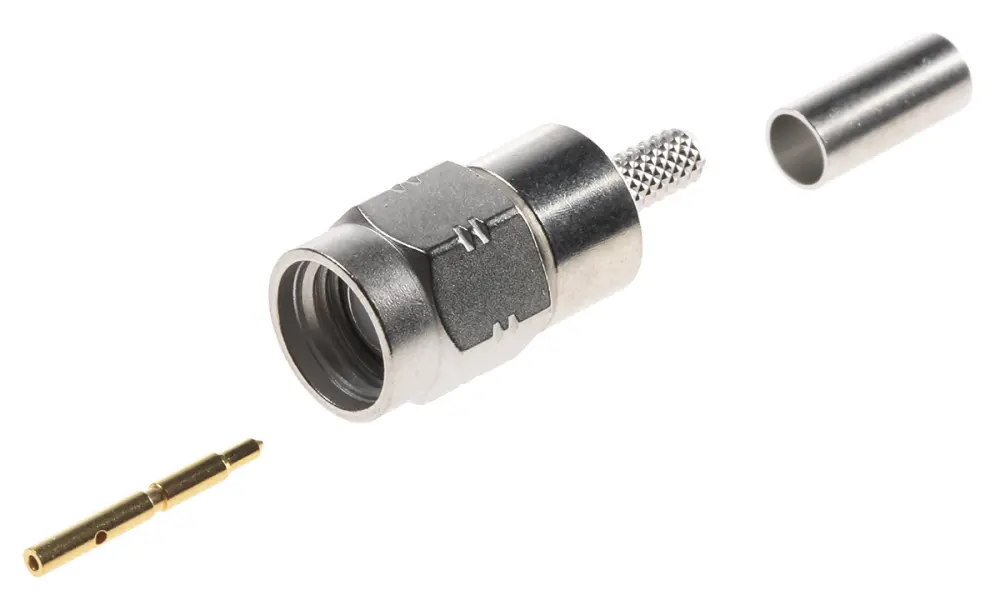 Conector coaxial Radiall R124071120W, Macho, Recto, Impedancia 50Ω, Montaje de Cable, Terminación de Crimpado, 0 to