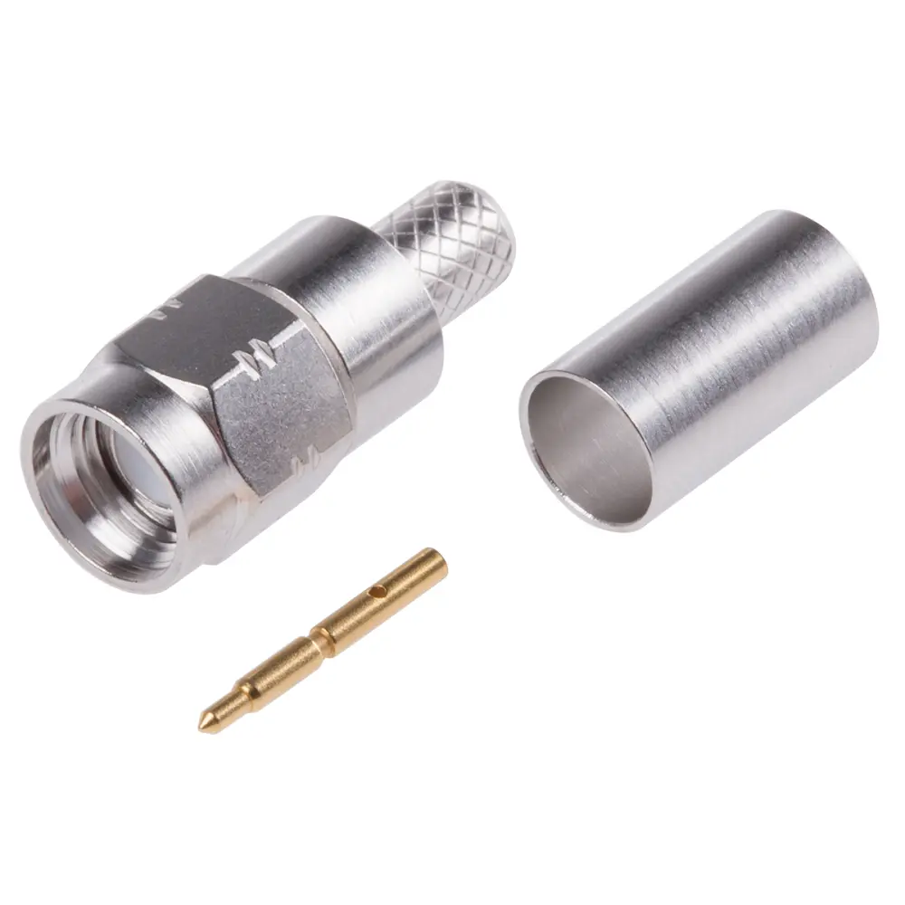 Conector coaxial Radiall R124076320W, Macho, Recto, Impedancia 50Ω, Montaje de Cable, Terminación de Crimpado, 0 to