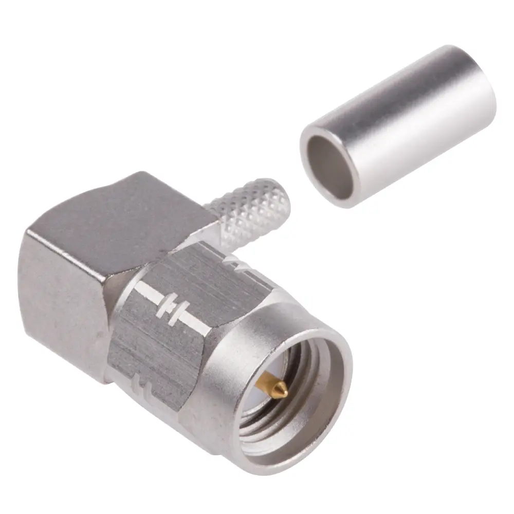 Conector coaxial Radiall R124174120W, Macho, Ángulo de 90° , Impedancia 50Ω, Montaje de Cable, Terminación de Crimpado,