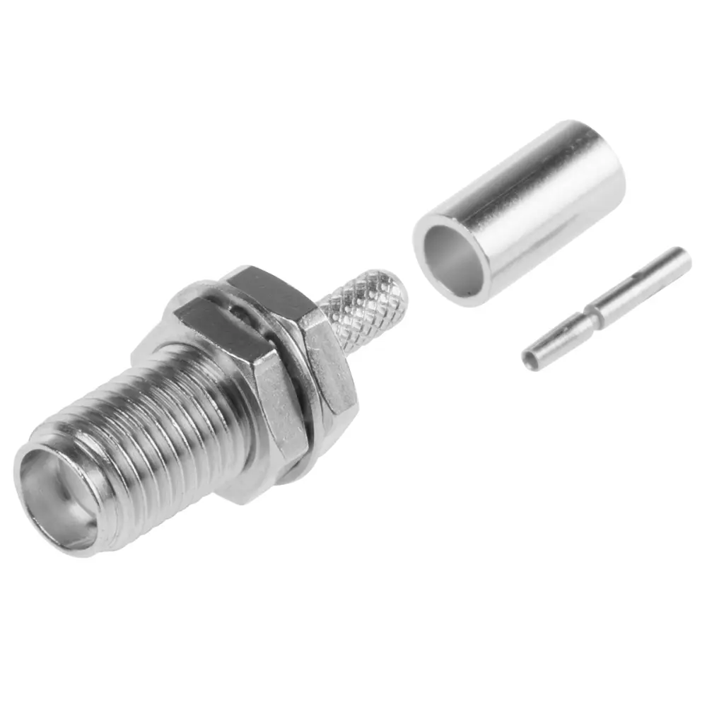 Conector coaxial Radiall R124313120W, Hembra, Recto, Impedancia 50Ω, Montaje en Panel, Terminación de Crimpado, Sí, 0