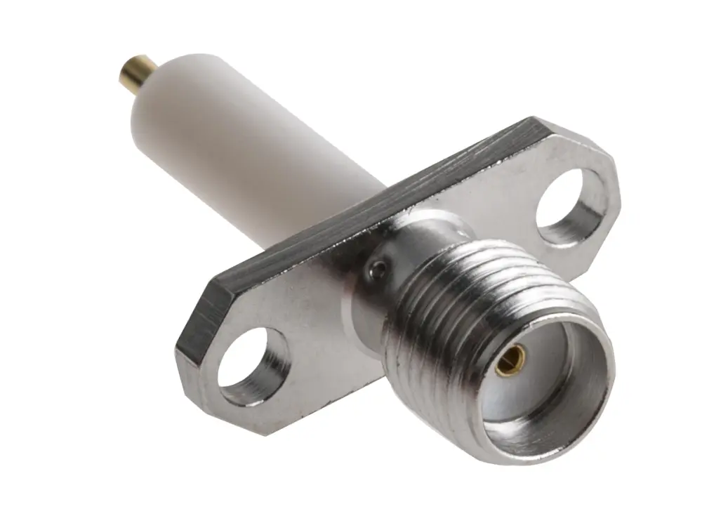 Conector coaxial Radiall R124464000W, Hembra, Recto, Impedancia 50Ω, Montaje de Reborde, Terminación de Soldador, 0 to