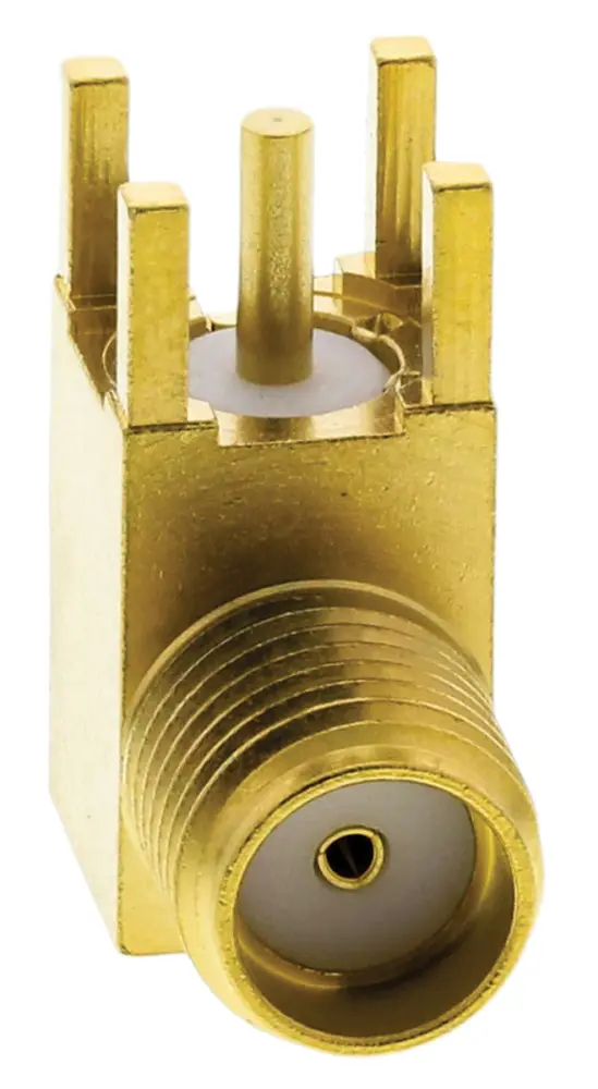 Conector coaxial Radiall R124680123W, Hembra, Ángulo de 90° , Impedancia 50Ω, Montaje en PCB, Terminación de Soldador,