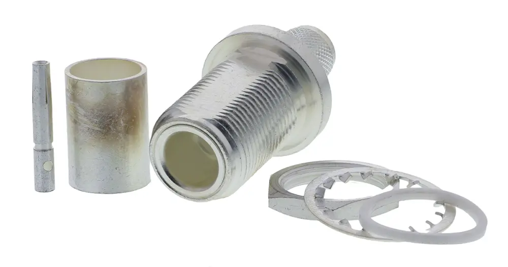 Conector coaxial TE Connectivity 1-1478213-0, Hembra, Recto, Impedancia 50Ω, Montaje en Panel, Terminación de Crimpado,