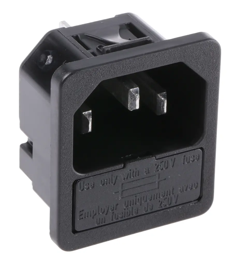 Conector IEC C14 macho Schurter, Recto, Encaje Presión, 250 V, 10A | 6200.431