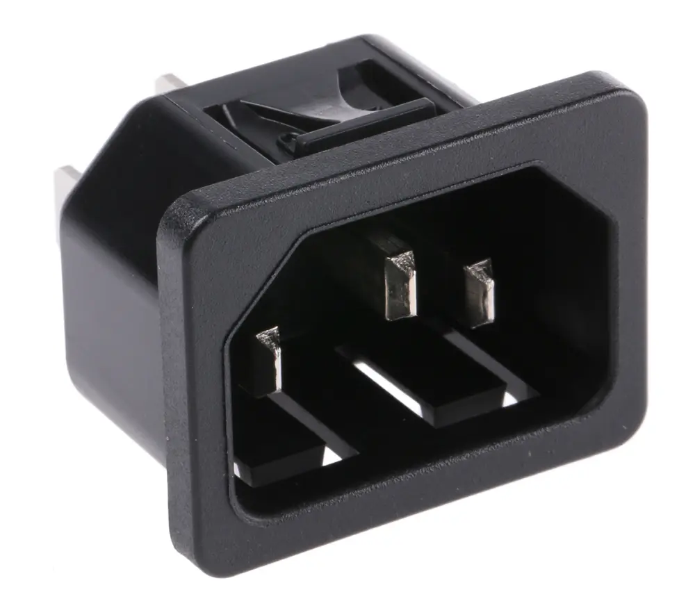 Conector IEC C14 macho Schurter, Recto, Encaje Presión, 250 V, 10A | 6100.432