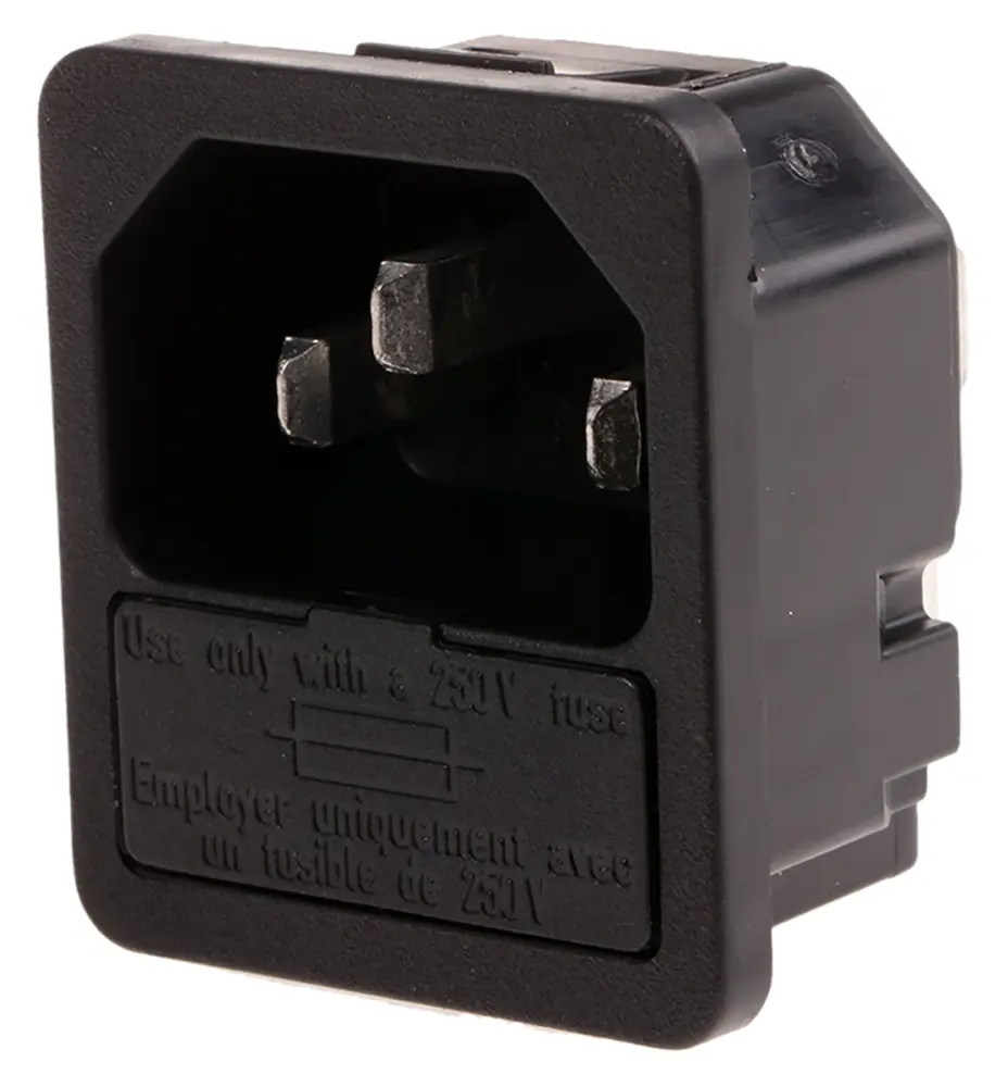 Conector IEC C14 macho Schurter, Recto, Encaje Presión, 250 V, 10A | 6200.432