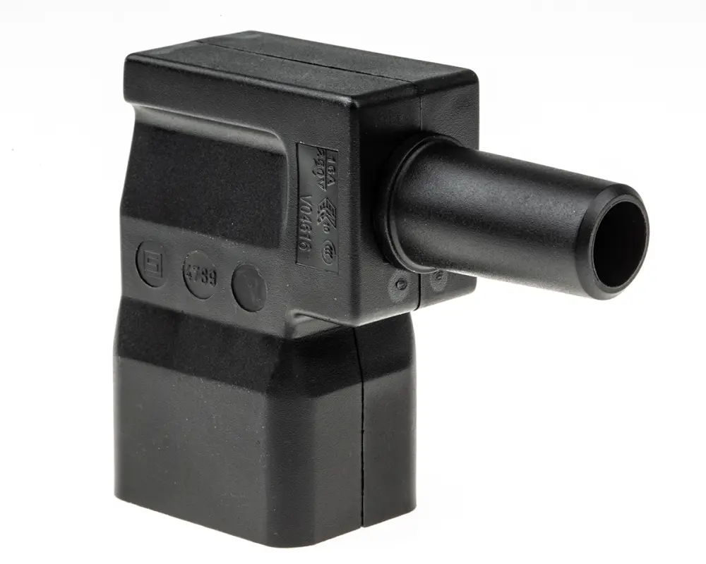 Conector IEC C20 macho Schurter, Ángulo de 90° , Montaje de Cable, 250 V, 16A, con interruptor , Ø de cable 10.0mm | 47...