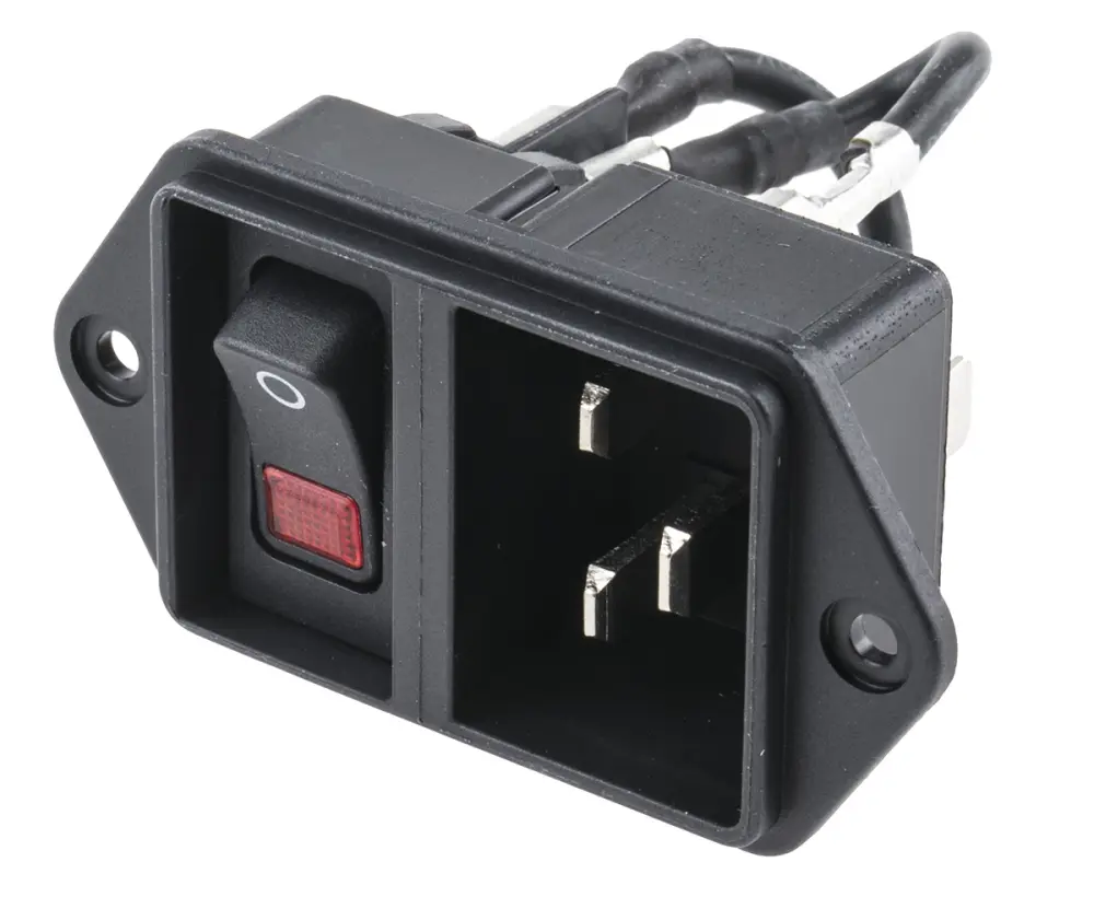 Conector IEC C20 macho Schurter, Recto, Montaje en Panel, 250 V, 16/20A | EC11.0021.001