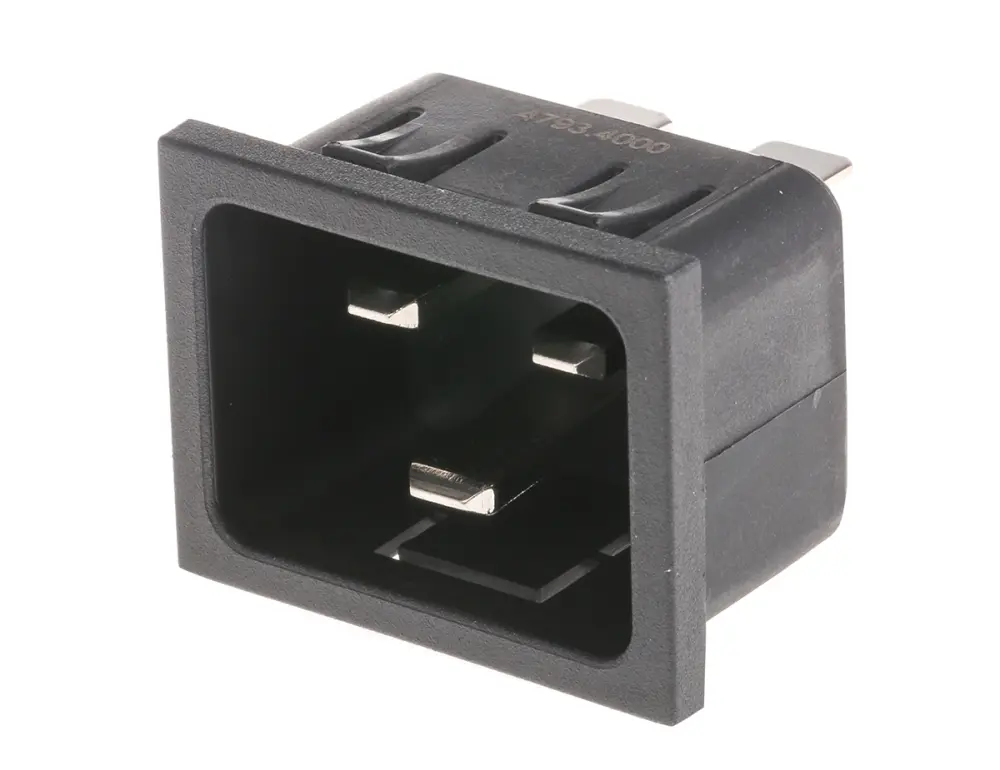 Conector IEC C20 macho Schurter, Recto, Encaje Presión, 250 V, 20A | 4793.4