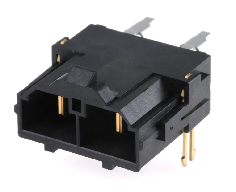 Conector macho para PCB Ángulo de 90° Molex serie Mini-Fit Sr. de 2 vías, 1 fila, paso 10.0mm, para soldar, Montaje en ...