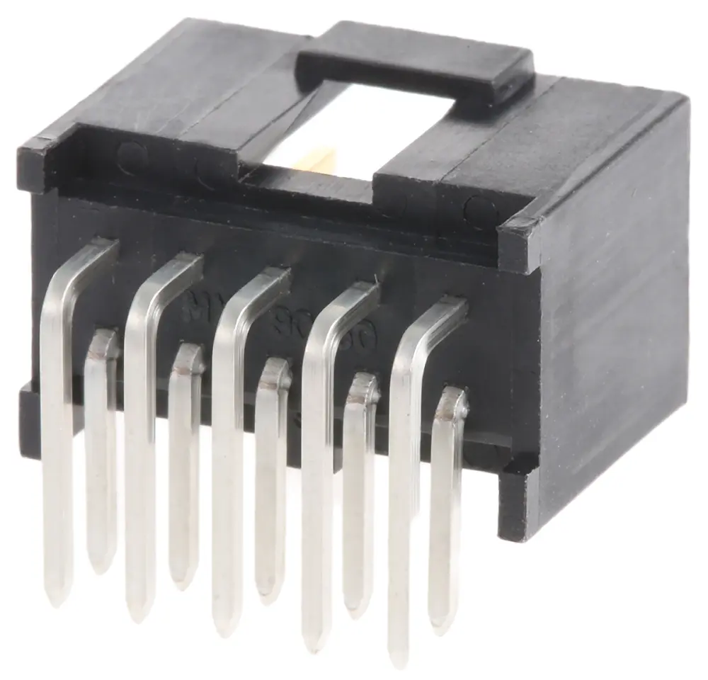 Conector macho para PCB Ángulo de 90° Molex serie C-Grid III de 10 vías, 2 filas, paso 2.54mm, para soldar, Montaje en ...