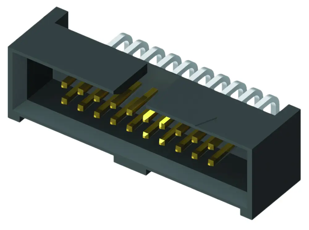 Conector macho para PCB Ángulo de 90° Samtec serie SHF de 10 vías, 2 filas, paso 1.27mm, para soldar, Orificio Pasante ...