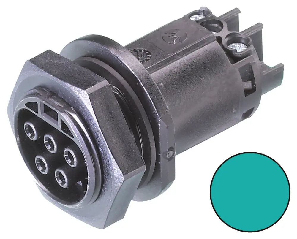 Conector de iluminación Hembra RST20i5, 5 Polos, Montaje en Panel, 250 V, 20A, IP66, IP68, IP69 | 96.051.5053.6 Wieland