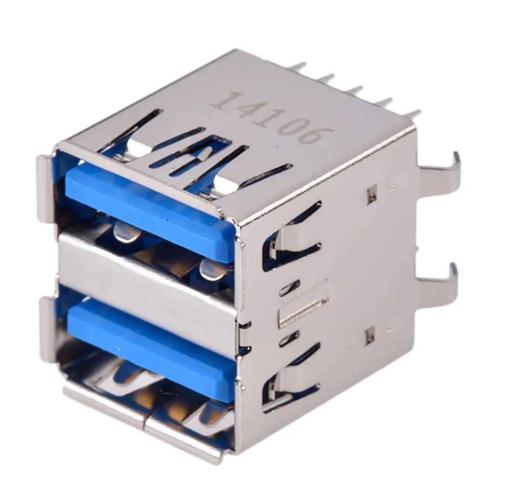 Conector USB Molex 48409-0003, Hembra, 2 puertos, Recto, Montaje en orificio pasante, Versión 3.0, 30,0 V., 1.8A