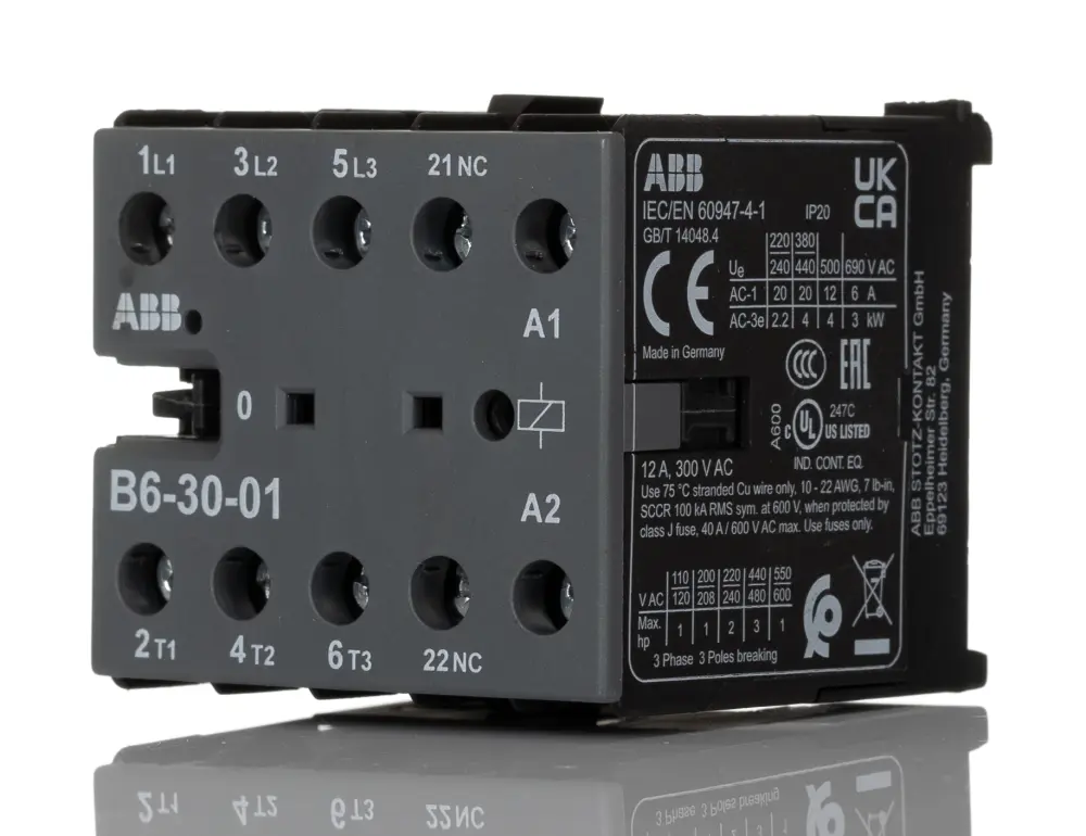 Contactor ABB B6-30-01 de 3 polos, 3 NA, 20 , bobina 24 V, 4 kW | GJL1211001R0011 B6-30-01 24V AC