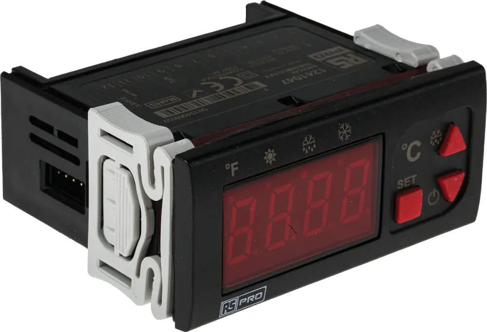 Controlador de temperatura ON/OFF, 77 x 35mm, 230 V ac, 1 entrada NTC, 2 salidas Relé