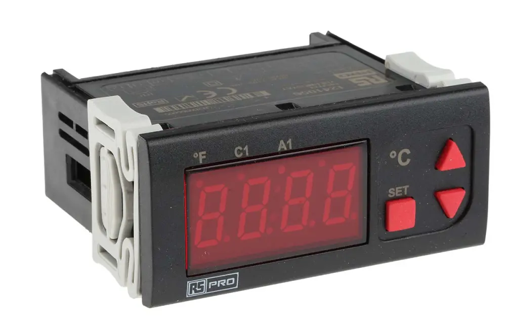 Controlador de temperatura ON/OFF, 77 x 35mm, 230 V ac, 1 entrada NTC, 2 salidas Relé