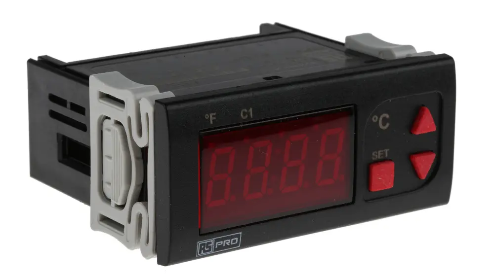 Controlador de temperatura ON/OFF, 77 x 35mm, 230 V ac, 1 entrada NTC, 1 salida Relé