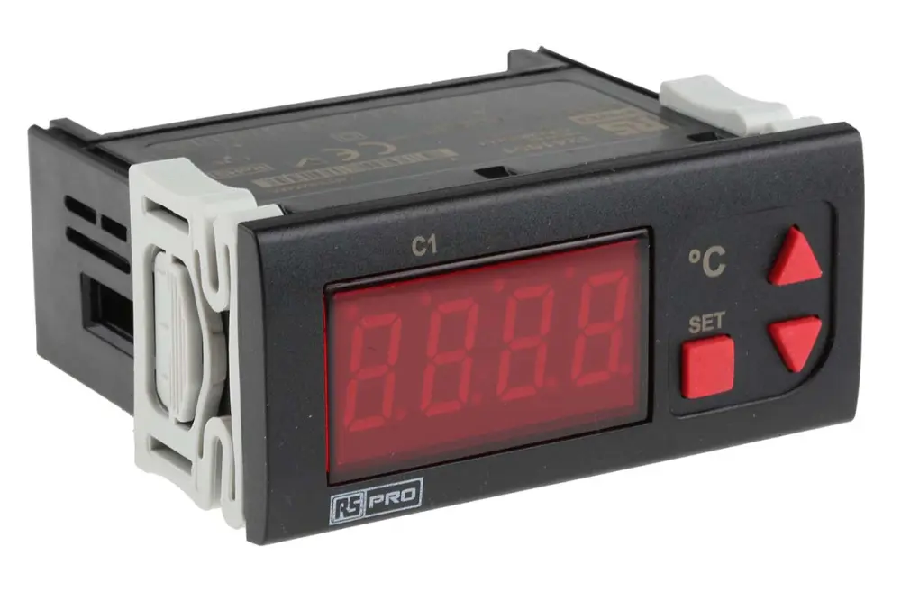 Controlador de temperatura ON/OFF, 77 x 35mm, 230 V ac, 1 entrada Termopar tipo J, 1 salida Relé