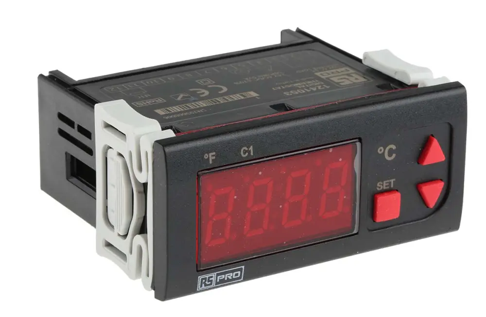 Controlador de temperatura ON/OFF, 77 x 35mm, 24 V ac/dc, 1 entrada NTC, 1 salida Relé