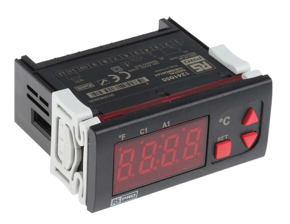 Controlador de temperatura ON/OFF, 77 x 35mm, 24 V ac / dc, 1 entrada NTC, 2 salidas Relé