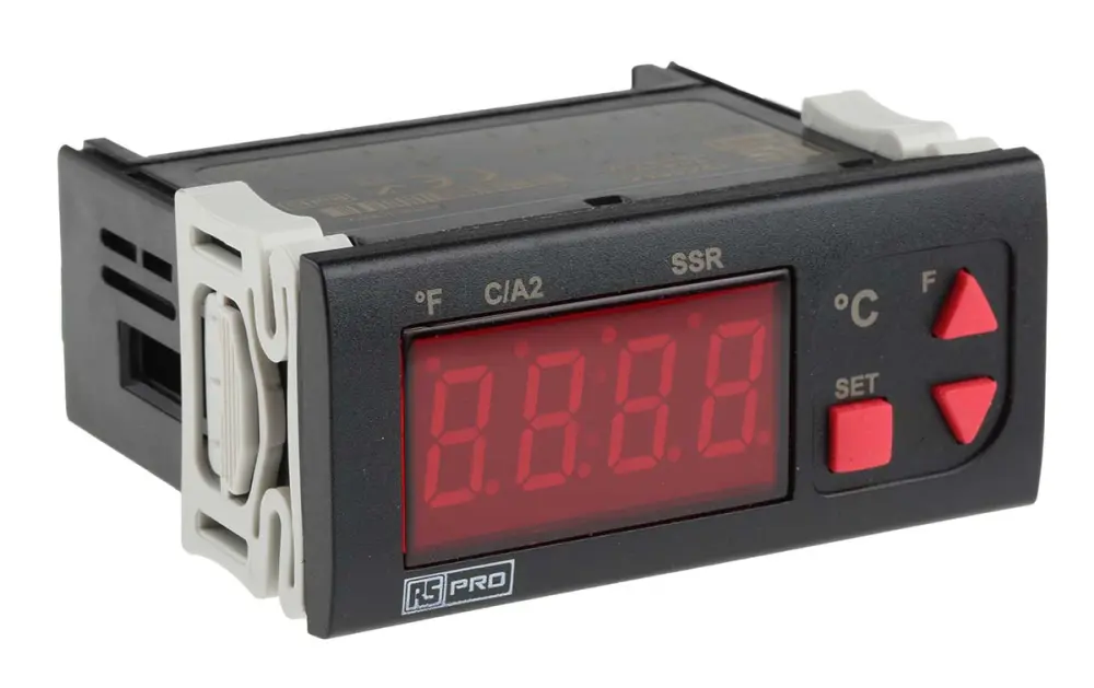 Controlador de temperatura ON/OFF, 77 x 35mm, 24 V ac, 1 entrada Termopar, 2 salidas Relé, SSR