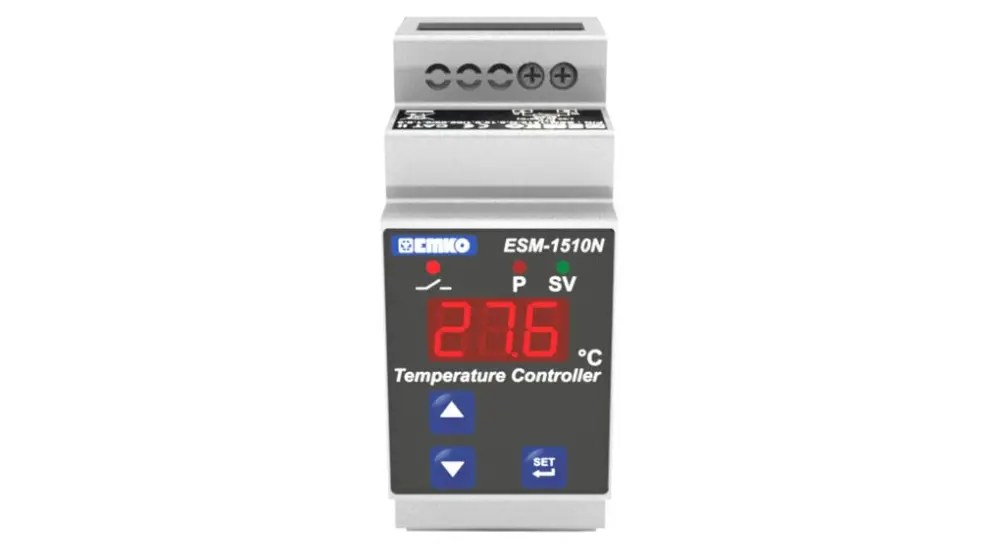 Controlador de temperatura ON/OFF Emko serie ESM, 90x35x61.2mm, 230 V ac, 1 entrada, 1 salida Relé | ESM-1510-N.5.12.0.1/...