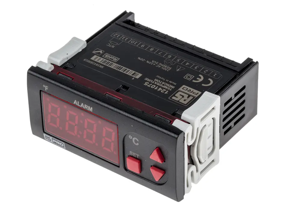 Indicador de temperatura, 77 x 35mm, 230 V ac, 1 entrada NTC