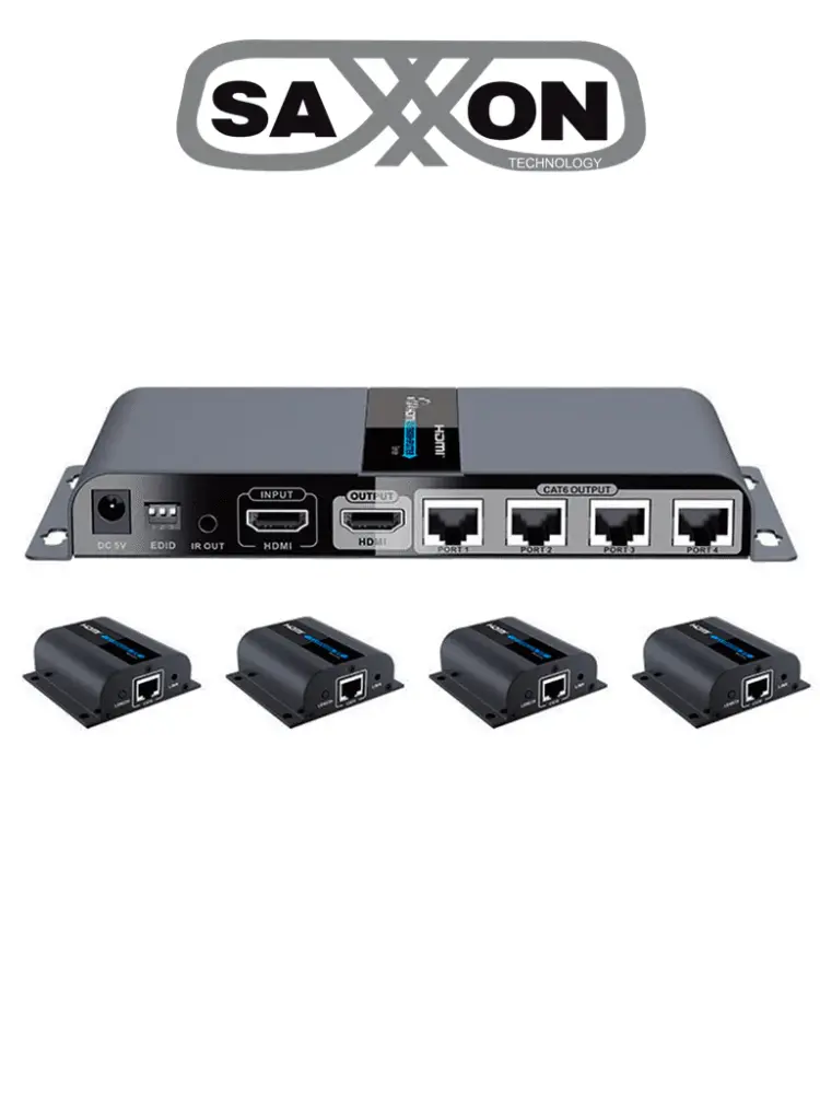 SAXXON LKV714PRO- Kit Extensor HDMI de 4 Puertos/ Resolución 1080p/ Hasta 40 metros/ Cat 6/ 6A/ 7/ Loop HDMI/ Transmisor ...