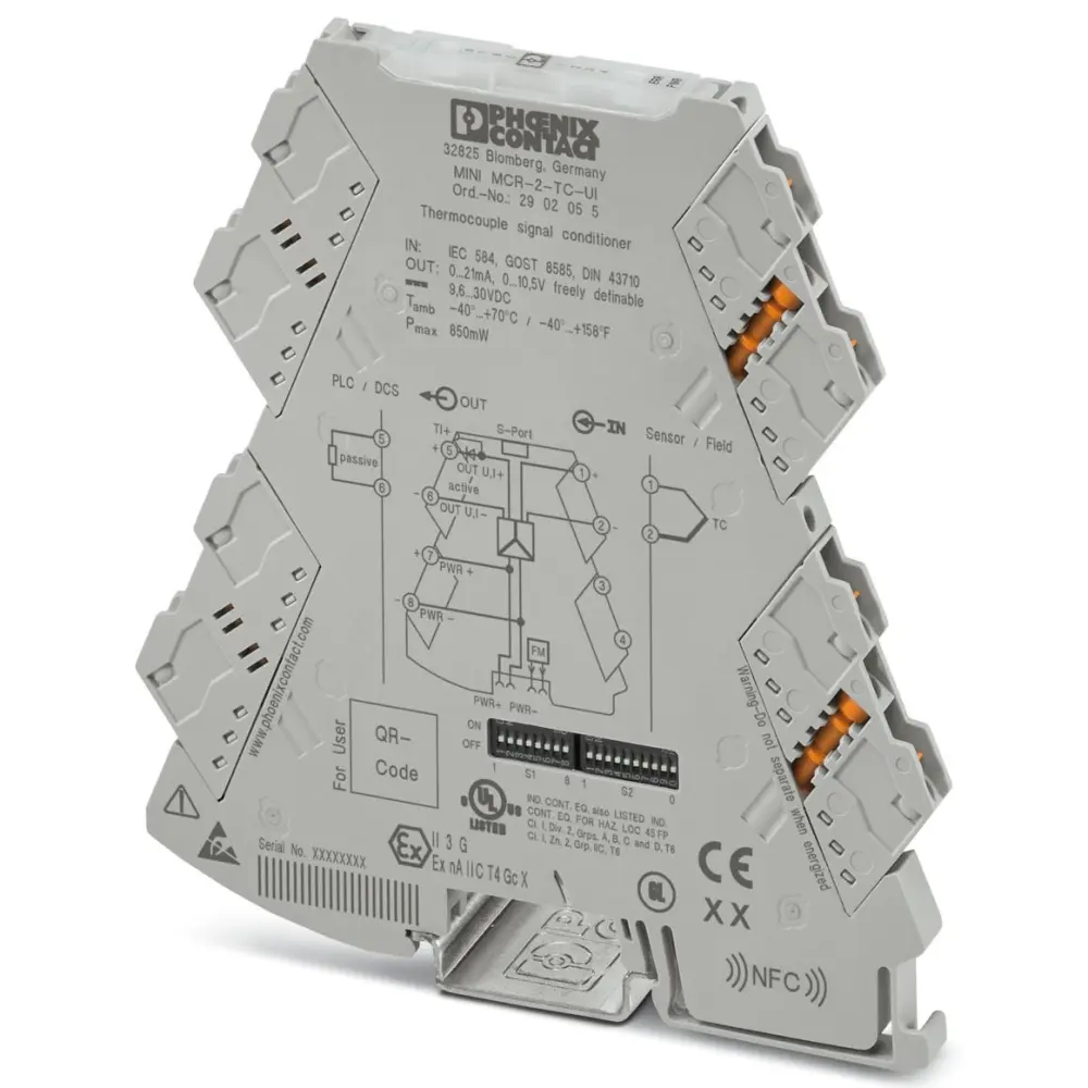 Acondicionador de señal Phoenix Contact MINI MCR, alim. 9.6 → 30V dc, . -250 → +2500°C, out. 0 → | 2902055