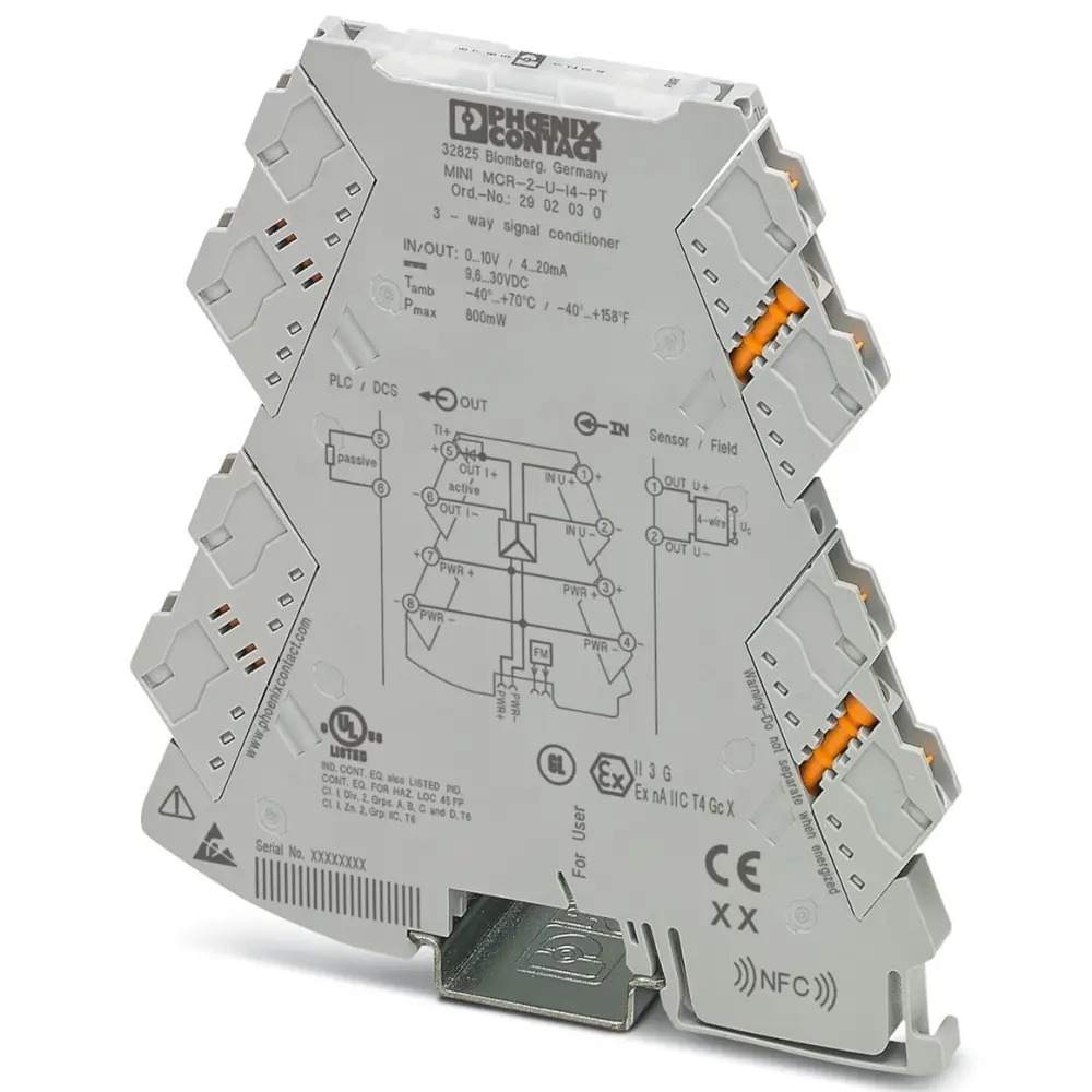 Acondicionador de señal Phoenix Contact MINI MCR, alim. 9.6 → 30V dc, . 0 → 10V dc, out. 4 → | 2902030