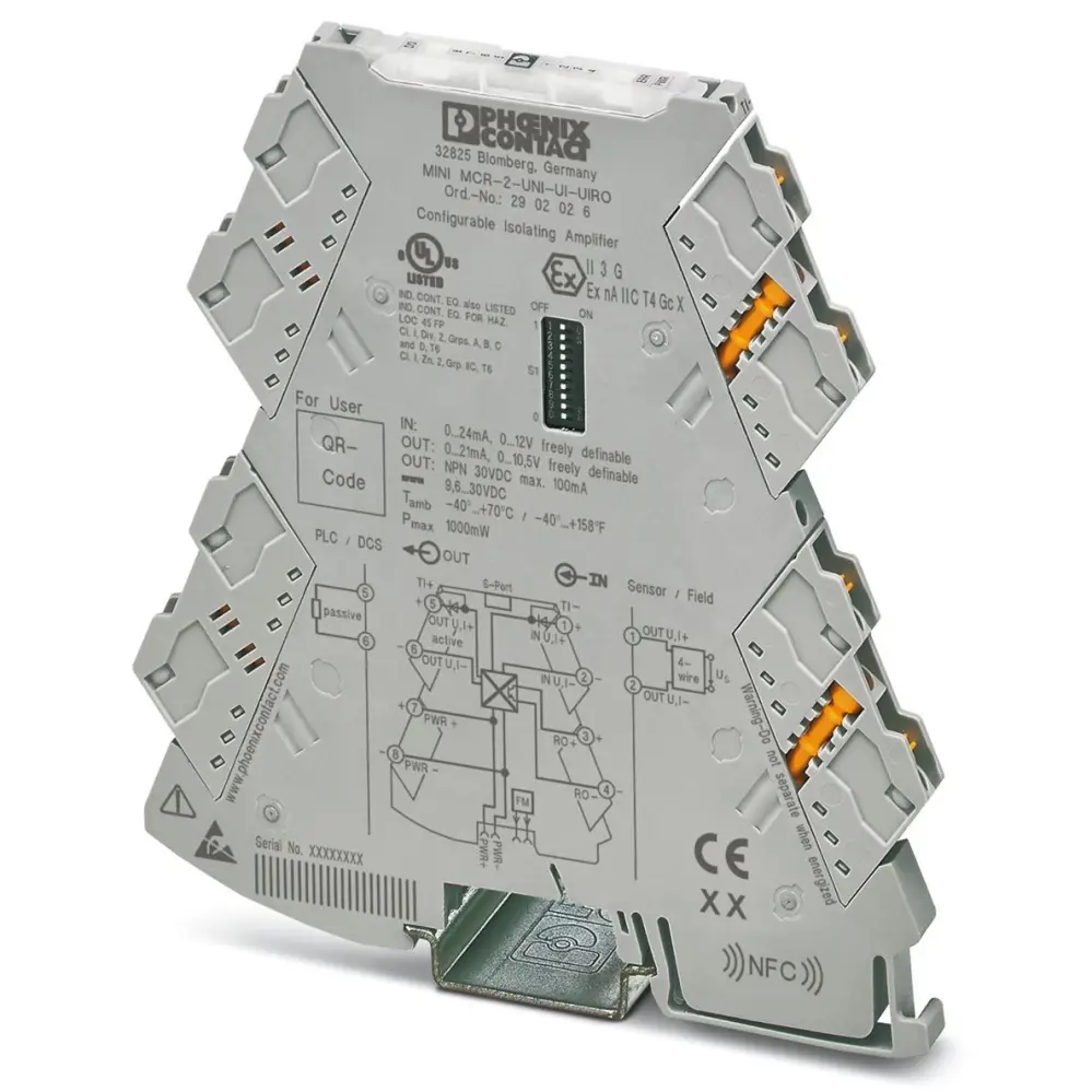 Acondicionador de señal Phoenix Contact MINI MCR, alim. 9.6 → 30V dc, . 0 → 12 V, 0 → 24mA, out. | 2902026