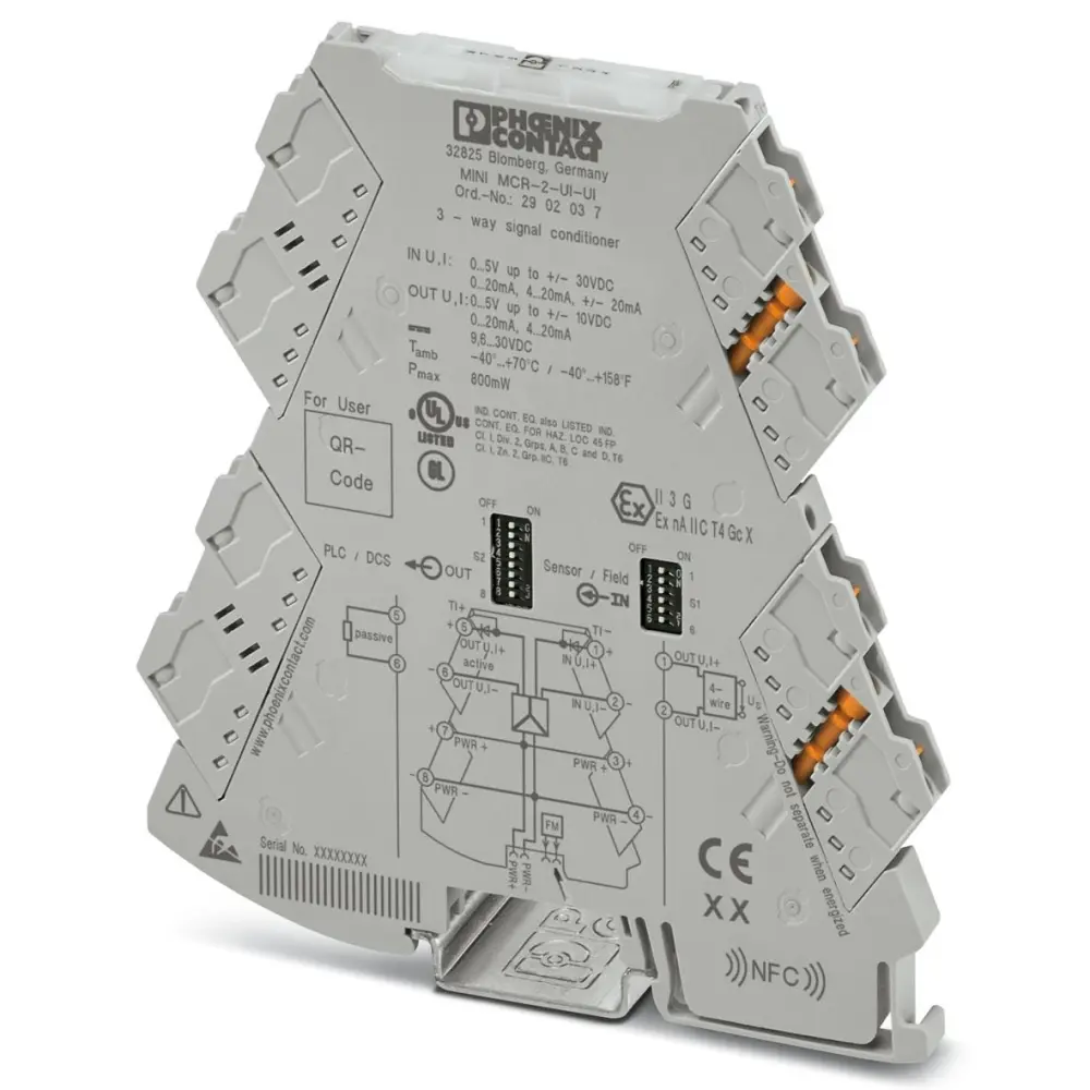 Acondicionador de señal Phoenix Contact MINI MCR, alim. 9.6 → 30V dc, . 0 → 24 mA, 0 → 33V, out. | 2902037