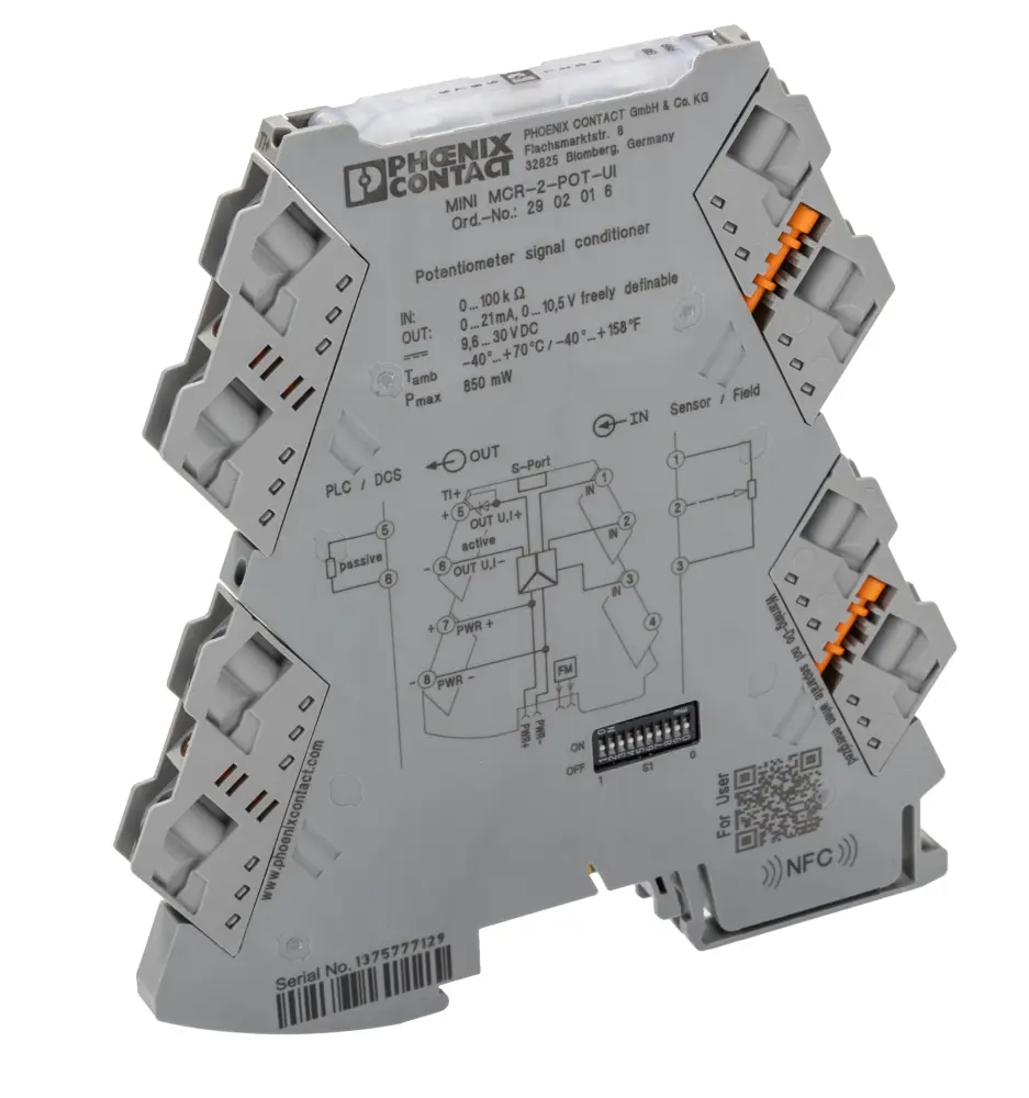 Transductor configurable Phoenix Contact MINI MCR, alim. 9.6 → 30V dc, . 100 Ω → 100kΩ, out. 0 → | 2902016