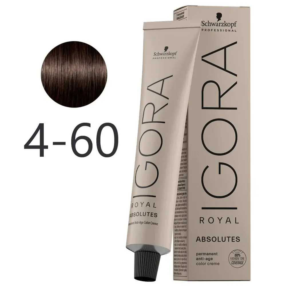 Estabilización Gimbral Schwarzkopf - Tinte Igora Royal Absolutes 4-60 Castaño Medio Marrón Auténtico 60 ml