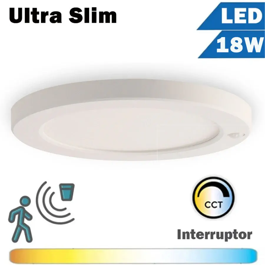 Alta Sensibilidad Plafón LED Fino 18W 230mm Detector Movimiento / Noche