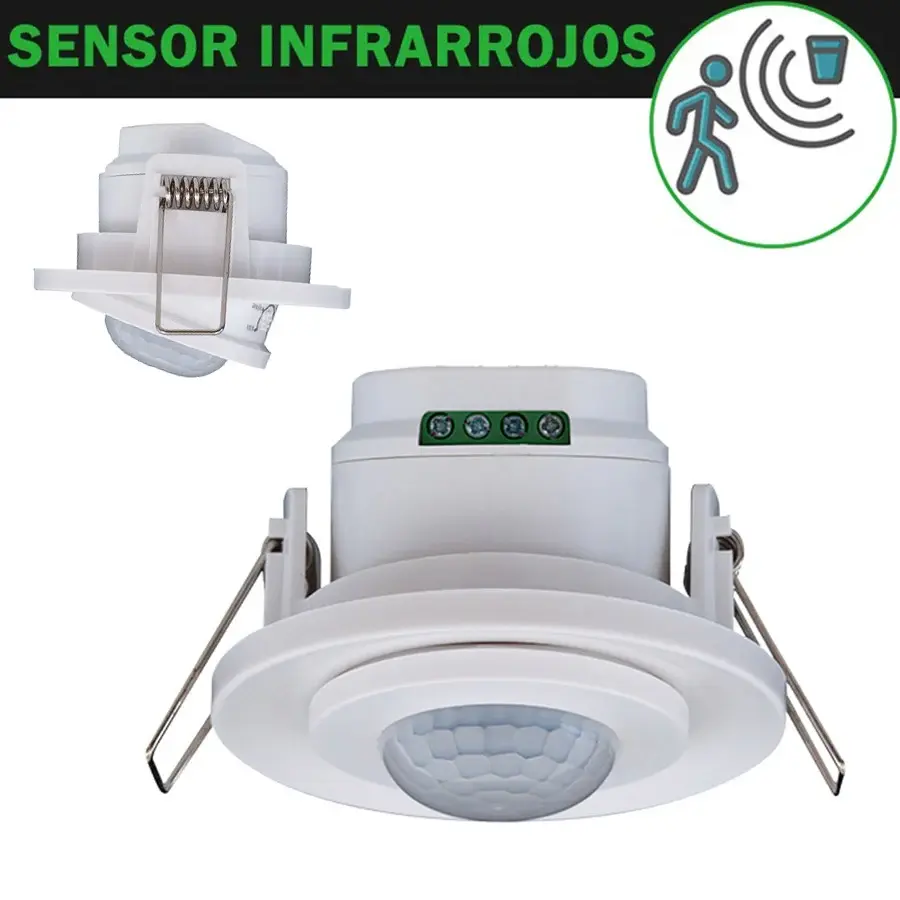 Profesional Certificado Detector Sensor Movimiento 360º Empotrar Techo Oscilante Blanco