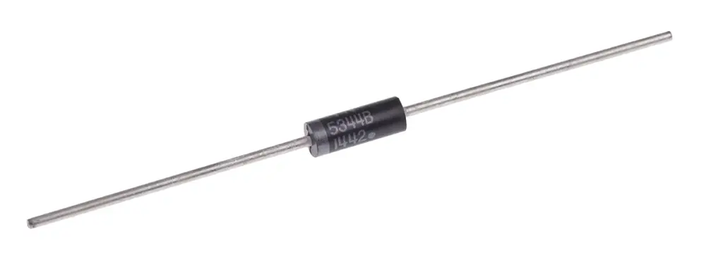 onsemi 3.68 (Dia.) x 8.89mm Simple 1A 1.2V 1N5344BG +200 °C 5 W 10μ 1.5Ω -65 °C Montaje en orificio pasante 8.2V 1