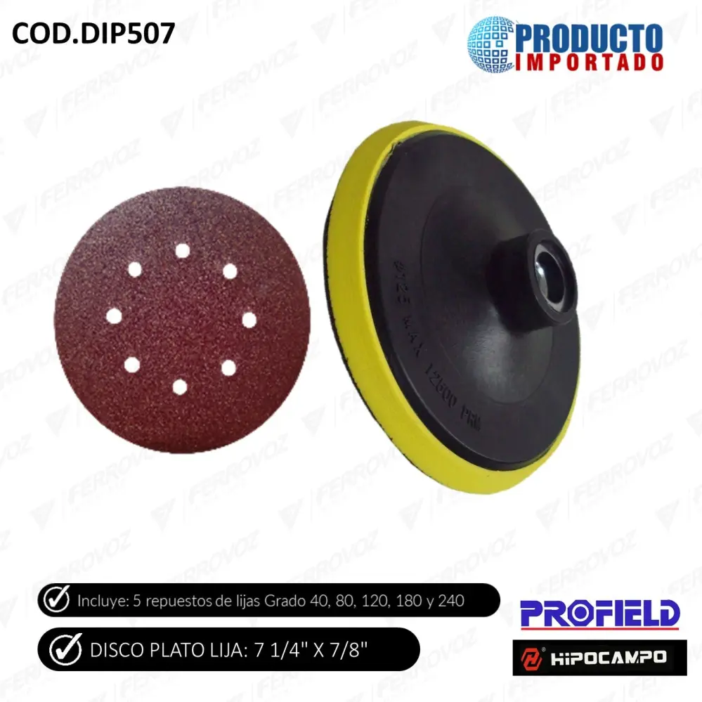 DISCO PLATO LIJA C/REPUESTO 7 1/4" - 14MM con Protección Antiestática