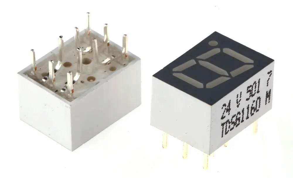 Display LED 7 segmentos de segmentos Vishay de 1 caract., Verde, Vf= 2,4 V, cátodo común, mont. pasante | TDSG1160