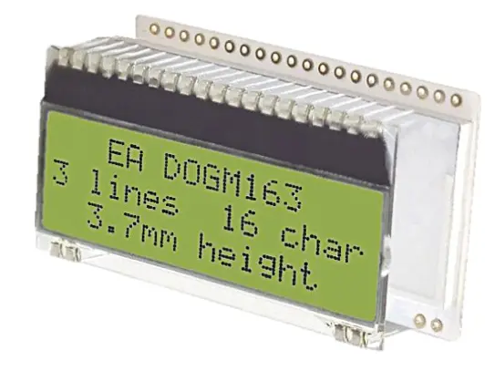 Display monocromo LCD alfanumérico Display Visions de 3 filas x 16 caract., transmisivo, área 51 x 15mm | EA DOGM163E-