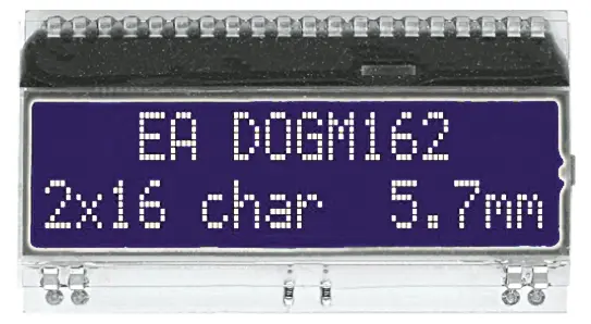 Display monocromo LCD alfanumérico Display Visions de 2 filas x 16 caract., transmisivo, área 51 x 15mm | EA DOGM162B-
