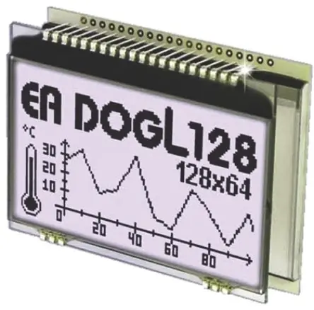 Display monocromo LCD gráfico Display Visions de 4 filas x 16, 21 caract., transflectivo, 128 x 64pixels, área 64 x 36mm...