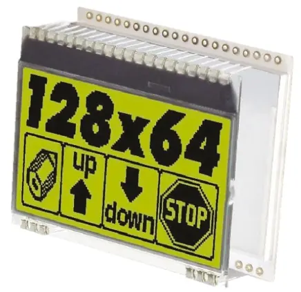 Display monocromo LCD gráfico Display Visions de 4 filas x 10, 21 caract., transmisivo, 128 x 64pixels, área 51 x 31mm |...