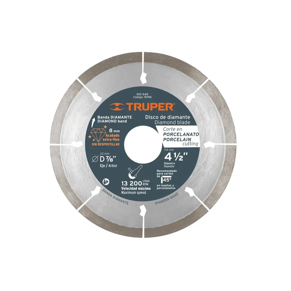 Disco De Diamante De 4-1/2" x 1.3 mm, Corte De Porcelanato, Truper 15196