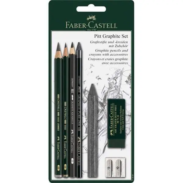 Faber castell lapiceros grafito pitt graphite set 4 lapices+accesorios 112997