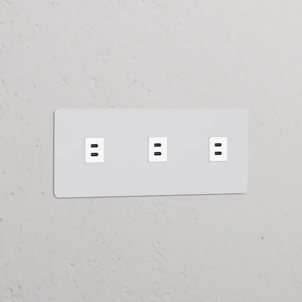 Kew Prise USB-C 30 W x3 (Plaque Ternario - Peignable | Blanc