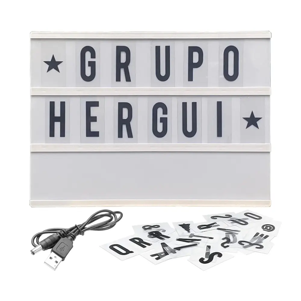 LETRERO LUMINOSO, COMPRENDE 96 CARACTERES PARA CONFIGURAR MENSAJES, FUNCIONA CON BATERIAS Y USB (Baterias no incluidas) RA...