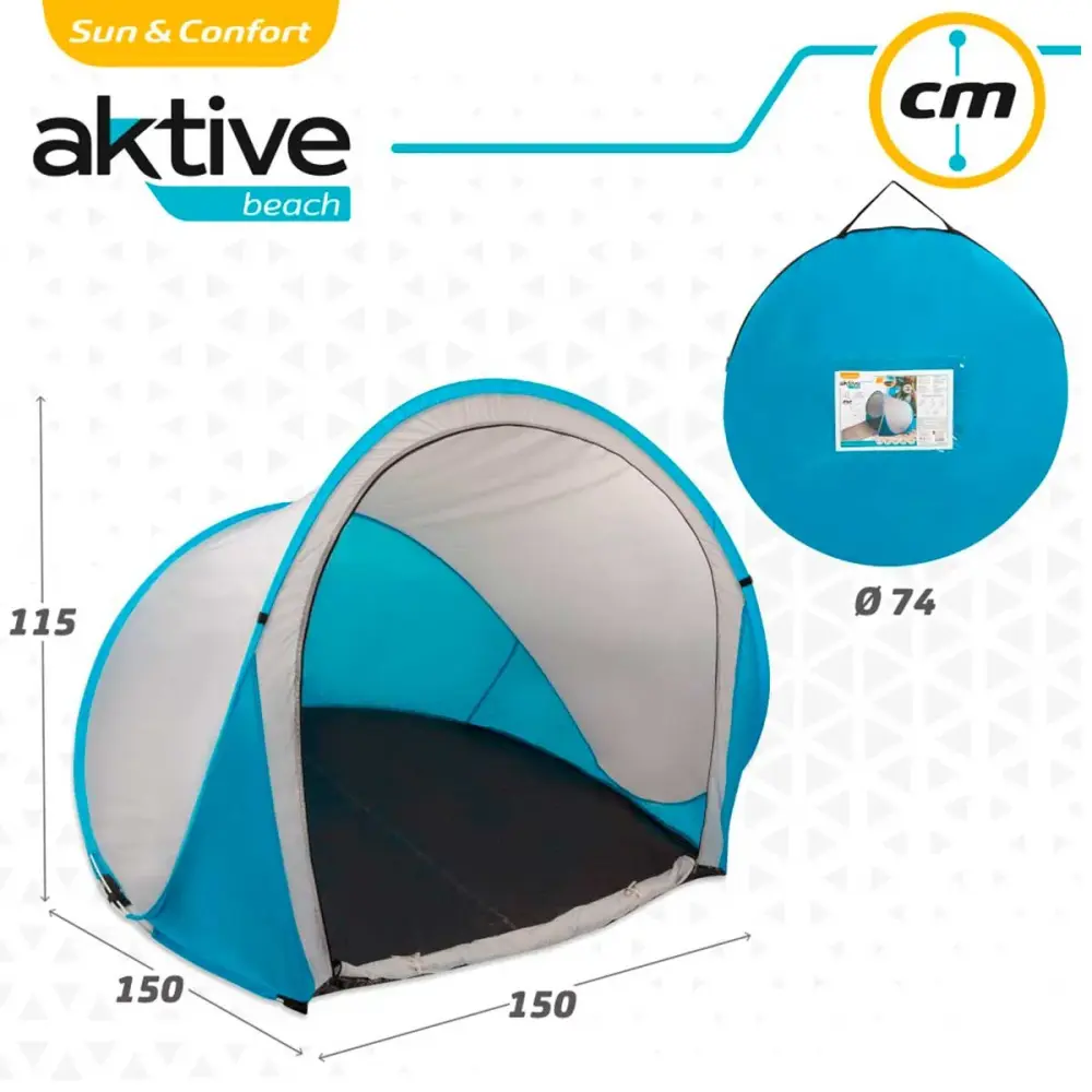 Paravientos pop-up Aktive Beach plegable protección UV + bolsa de transporte azul 115x150x150 cm